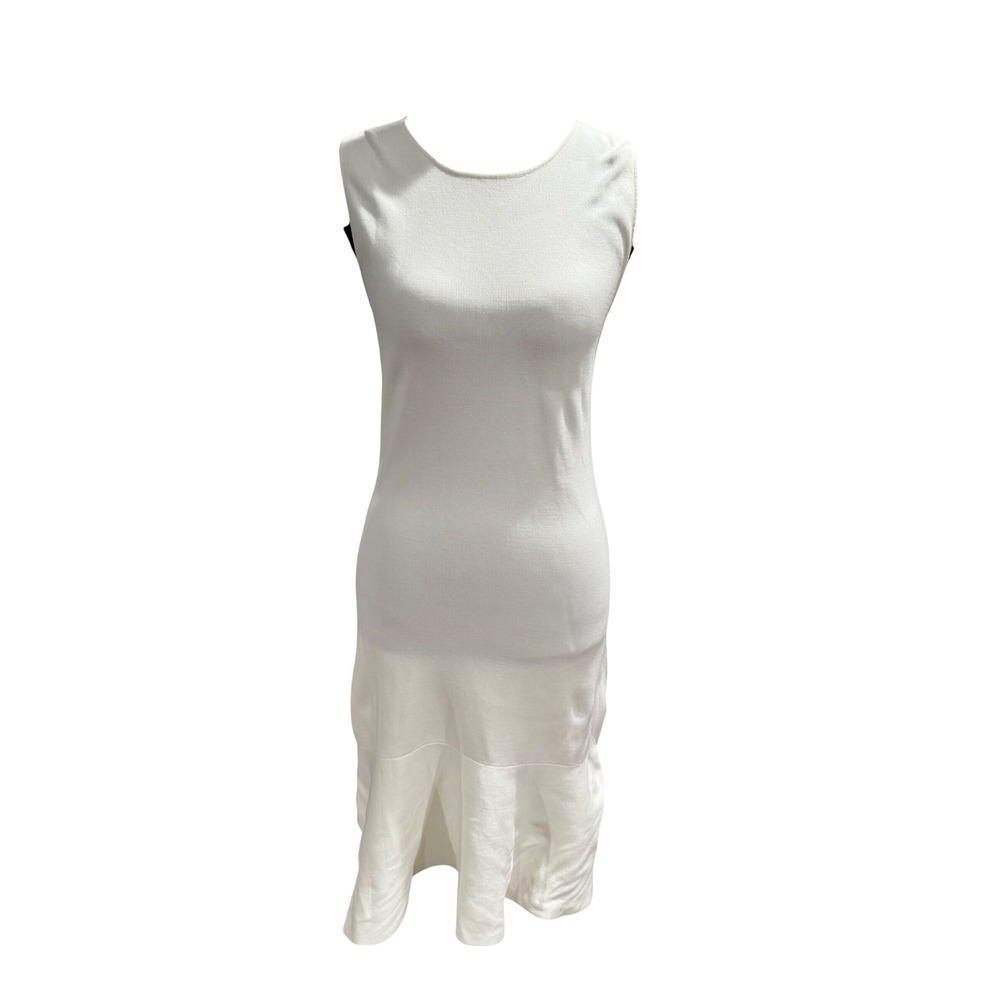 Zara Knit Women Off White Sleeveless Ruffle Hem Midi Dress Medium 05624101250031